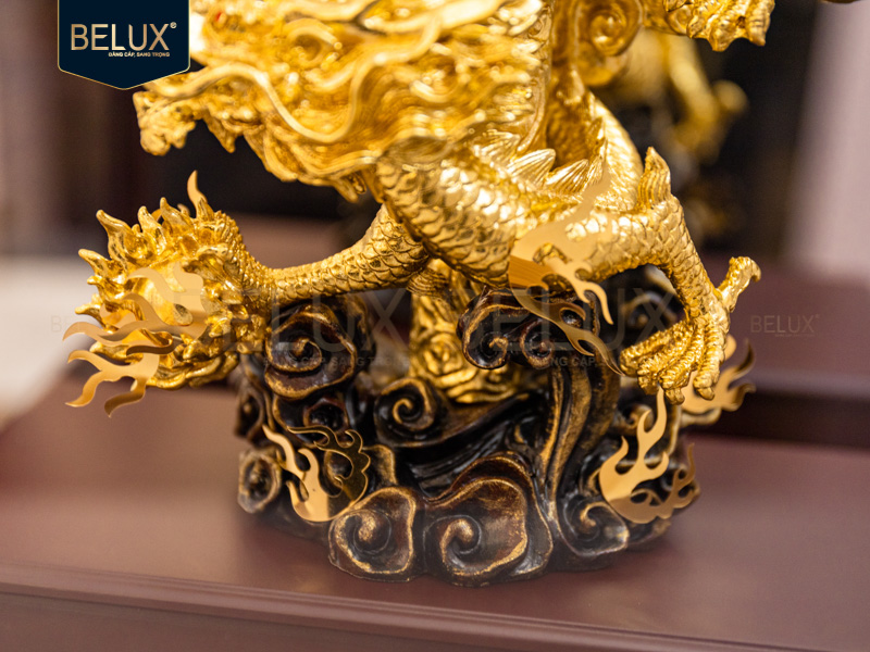 Tượng Rồng quấn cột dát vàng 24k&nbsp;36x28x17cm